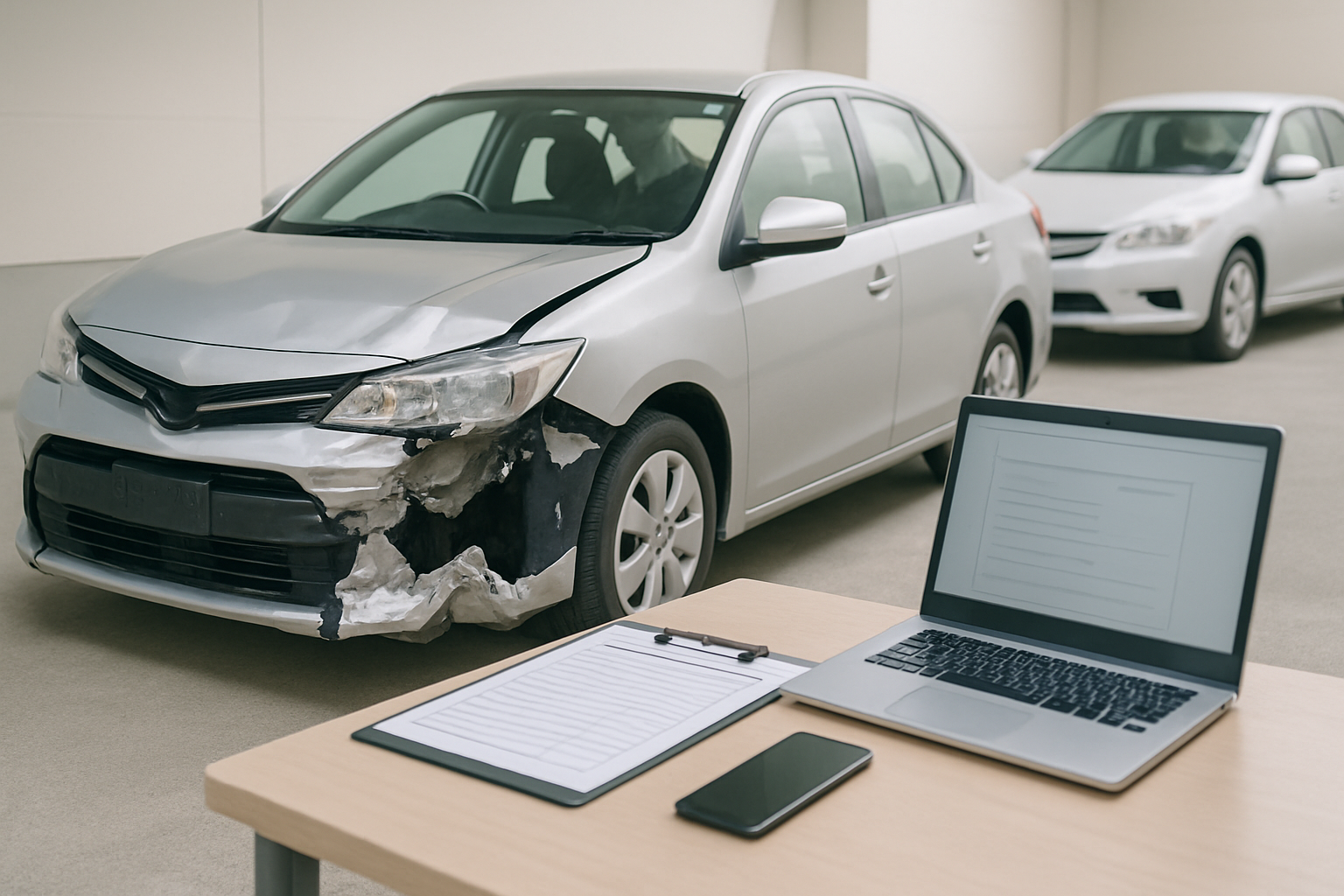 事故車を査定している業者の様子