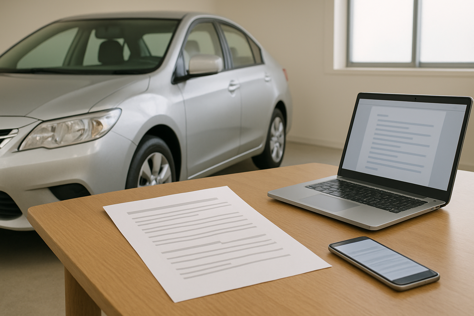車の買取契約書を慎重に確認しているイメージ