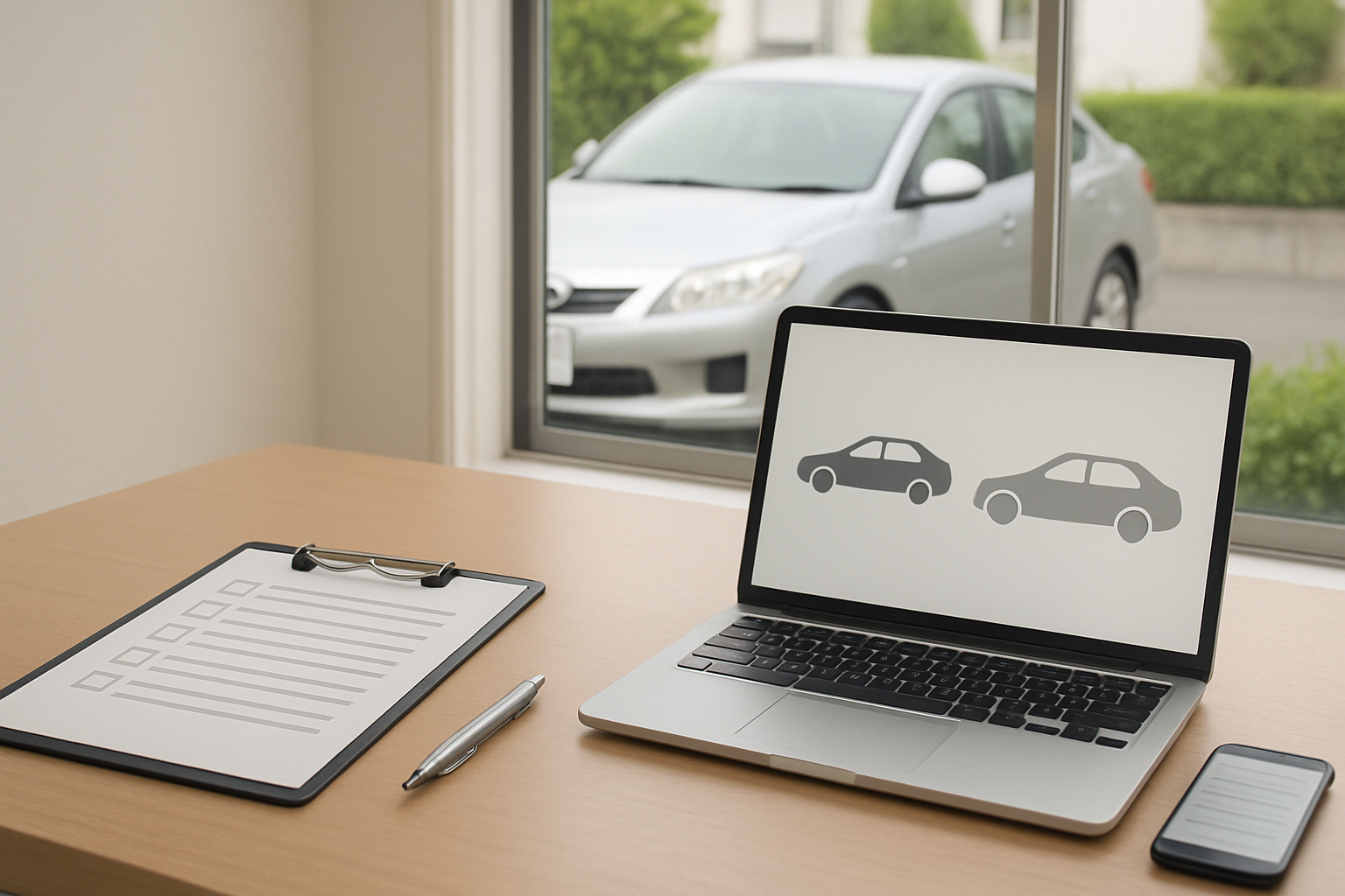 車の書類と契約時の注意を促すイメージ