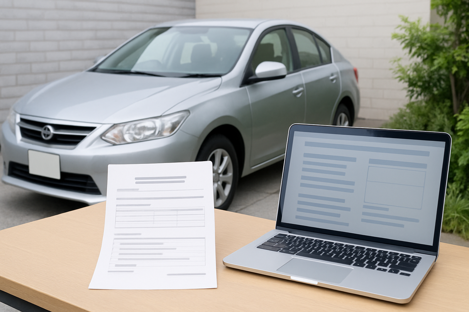 車の売却契約書を見ながら不安そうに確認している様子