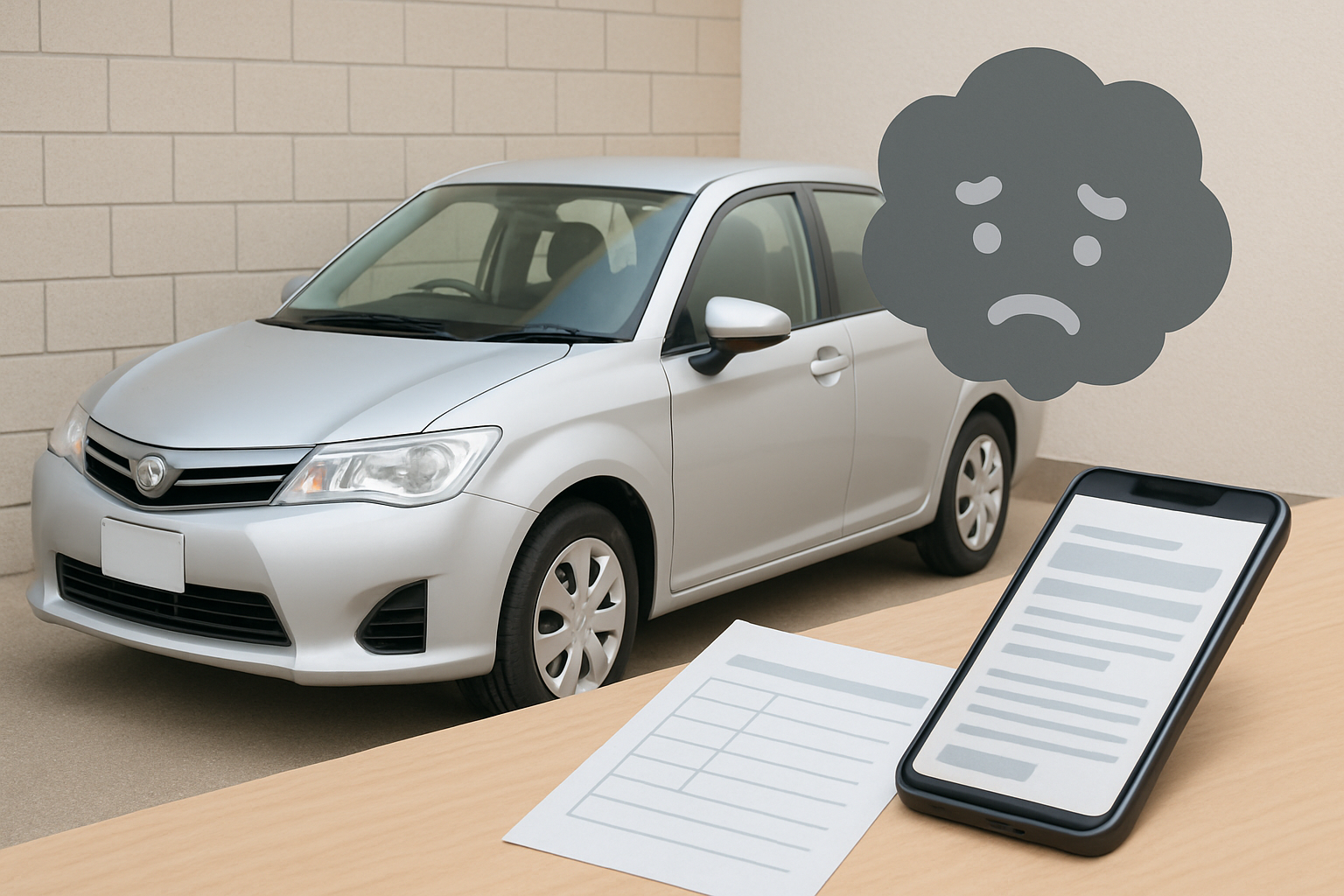 車の買取査定についてスマホで調べながら悩んでいる様子