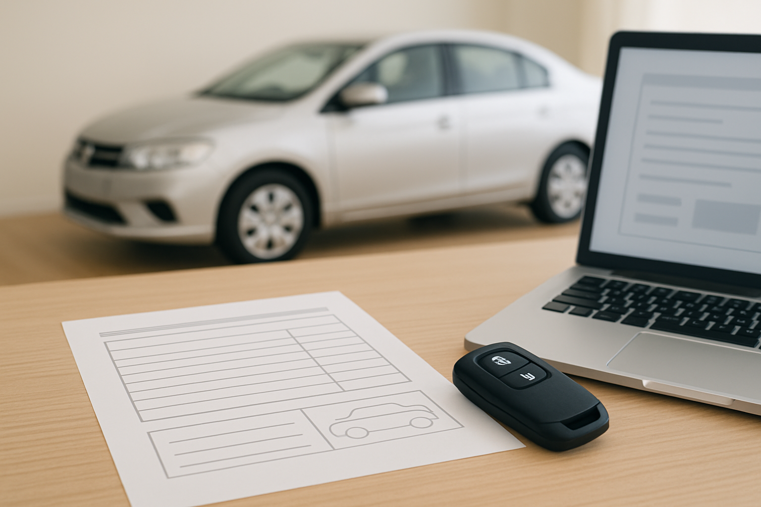 査定表と車のキーが置かれたテーブル