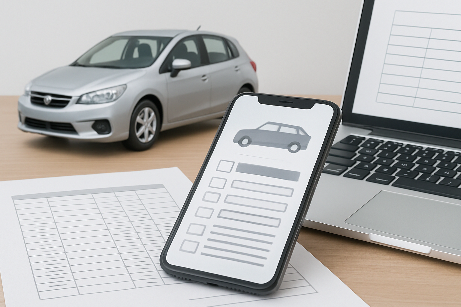 車のアイコンと複数のデータベースが並んだイラスト