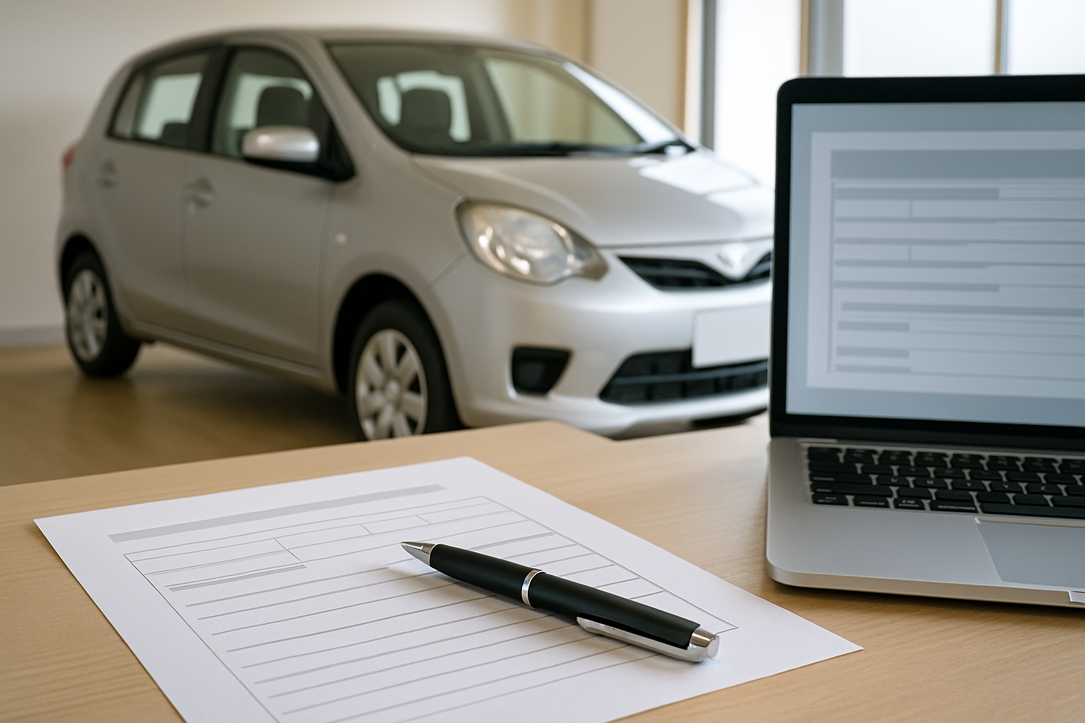 自動車の査定書とペン