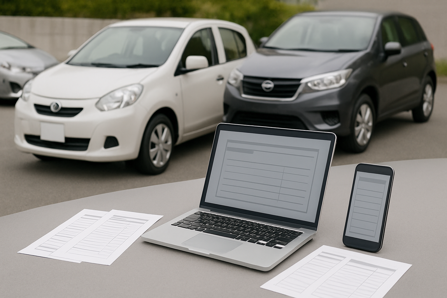 複数の車の買取見積もりを比較して検討している様子