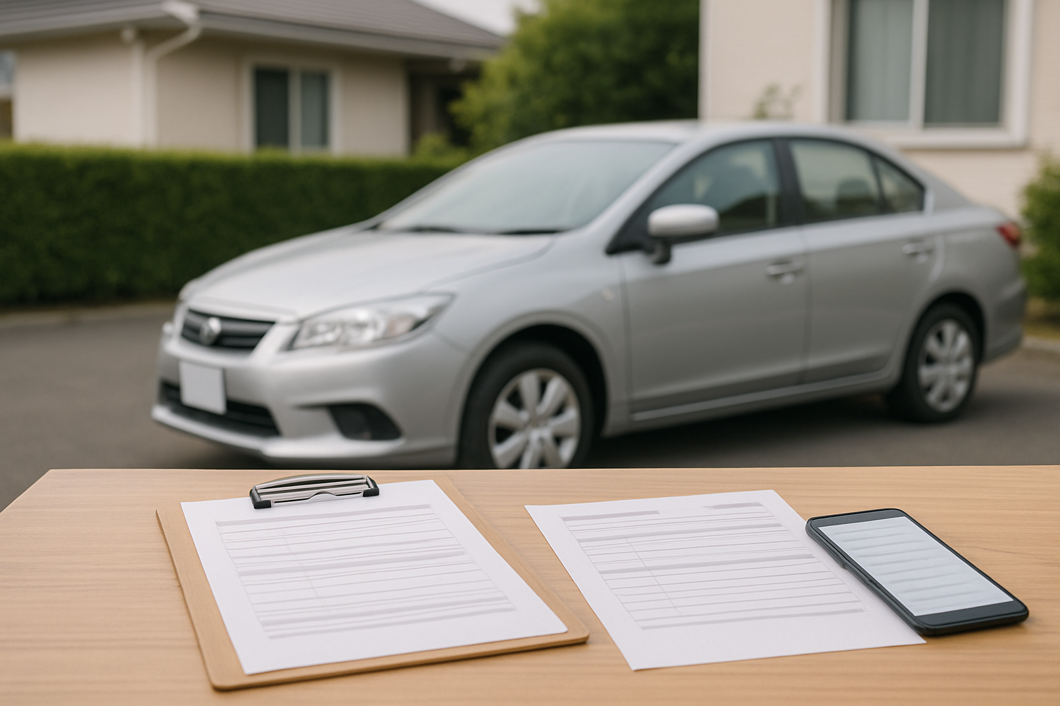 車の売却時に契約内容や書類をしっかりと確認しているイメージ