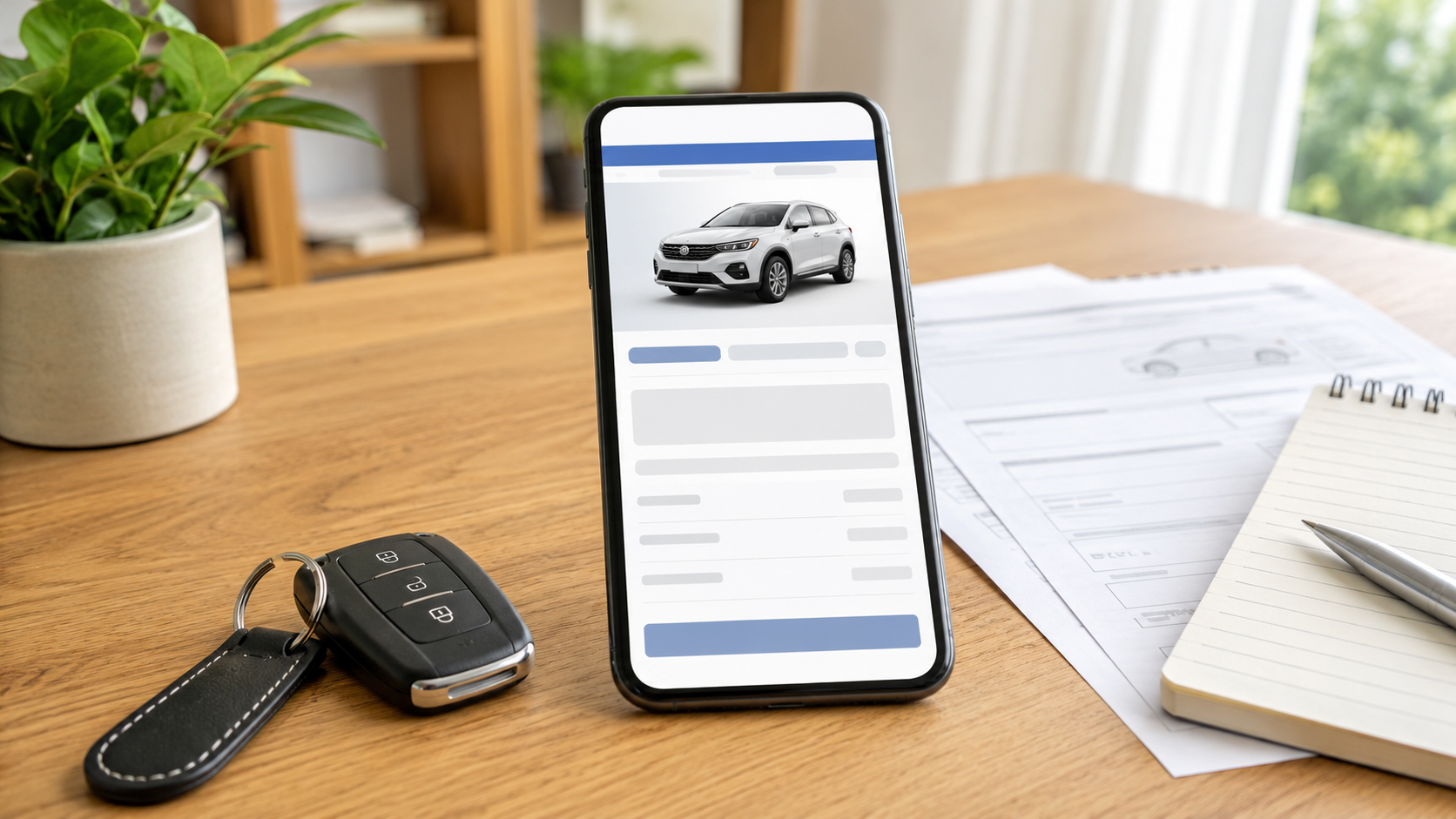 スマートフォンの画面に車の査定サイトが表示されている様子
