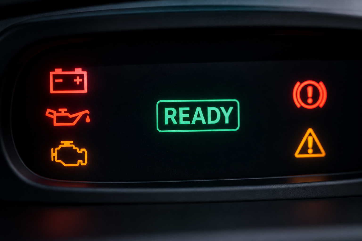 アクアのデジタルメーターパネルに表示される「READY」文字や警告灯のクローズアップ
