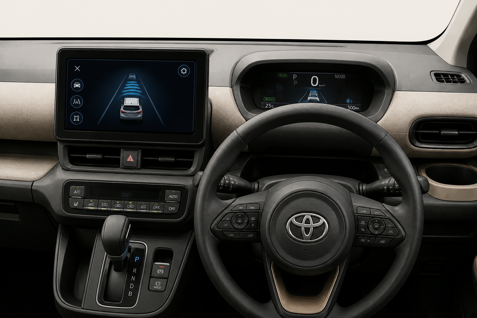 新型シエンタの運転席インパネ周辺と先進安全装備のディスプレイ画面
