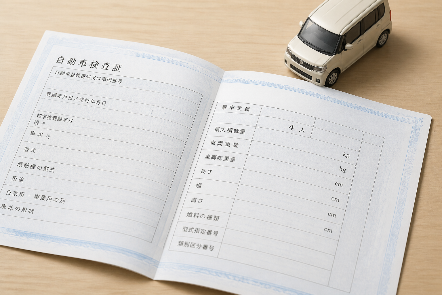 車検証を開いて乗車定員を確認しているドライバーの手元